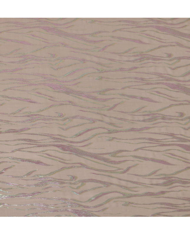 Beige Wave Pattern Silk Chiffon Fabric with Metallic Lurex, 110 Cms, South Korea-D25494