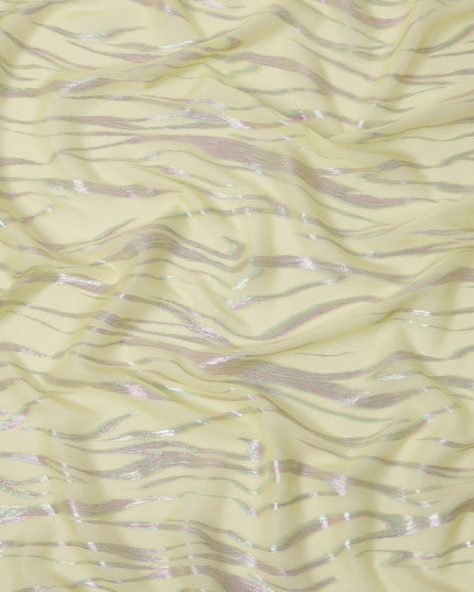 Yellow Wave Pattern Silk Chiffon Fabric with Metallic Lurex, 110 Cms, South Korea-D25492
