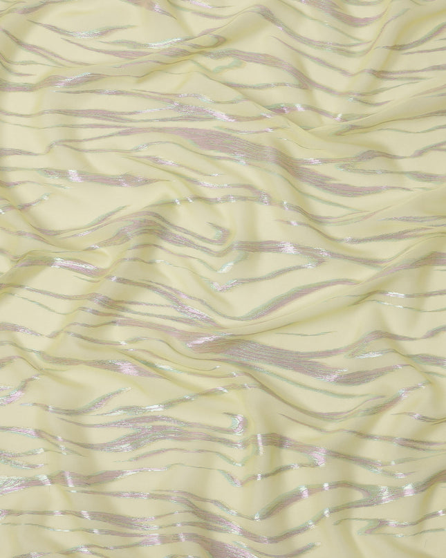 Yellow Wave Pattern Silk Chiffon Fabric with Metallic Lurex, 110 Cms, South Korea-D25492