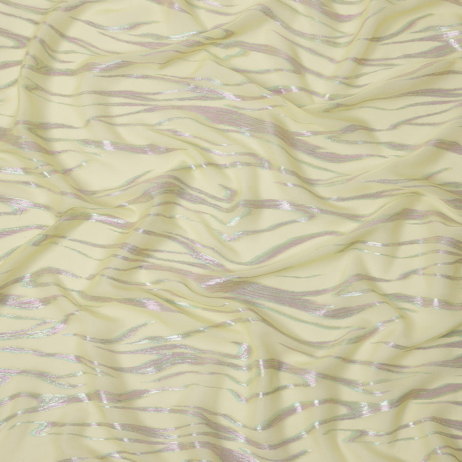 Yellow Wave Pattern Silk Chiffon Fabric with Metallic Lurex, 110 Cms, South Korea-D25492