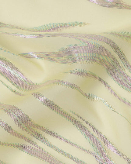 Yellow Wave Pattern Silk Chiffon Fabric with Metallic Lurex, 110 Cms, South Korea-D25492