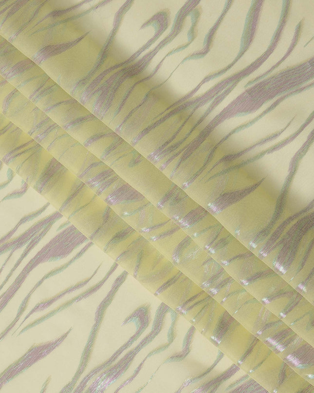 Yellow Wave Pattern Silk Chiffon Fabric with Metallic Lurex, 110 Cms, South Korea-D25492