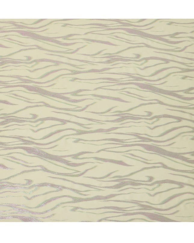 Yellow Wave Pattern Silk Chiffon Fabric with Metallic Lurex, 110 Cms, South Korea-D25492