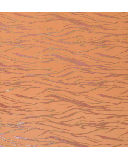 Orange Wave Pattern Silk Chiffon Fabric with Metallic Lurex, 110 Cms, South Korea-D25491