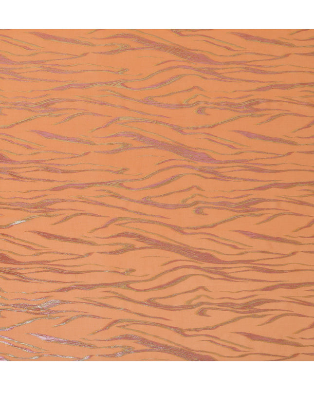 Orange Wave Pattern Silk Chiffon Fabric with Metallic Lurex, 110 Cms, South Korea-D25491