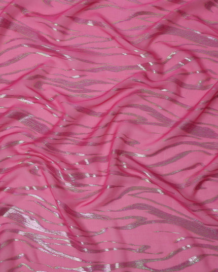 Pink Wave Pattern Silk Chiffon Fabric with Metallic Lurex, 110 Cms, South Korea-D25495