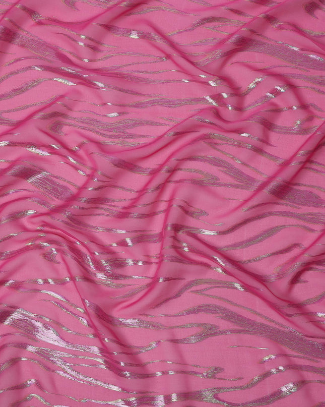 Pink Wave Pattern Silk Chiffon Fabric with Metallic Lurex, 110 Cms, South Korea-D25495