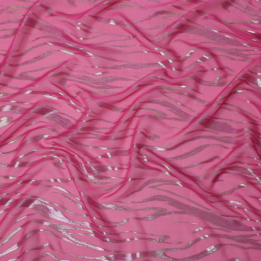 Pink Wave Pattern Silk Chiffon Fabric with Metallic Lurex, 110 Cms, South Korea-D25495