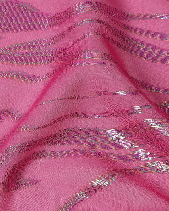 Pink Wave Pattern Silk Chiffon Fabric with Metallic Lurex, 110 Cms, South Korea-D25495
