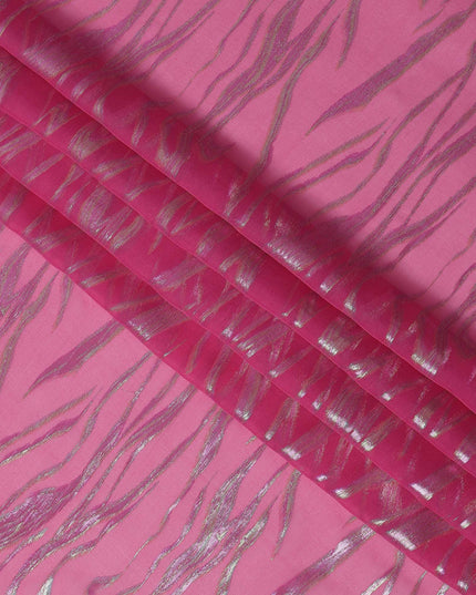Pink Wave Pattern Silk Chiffon Fabric with Metallic Lurex, 110 Cms, South Korea-D25495