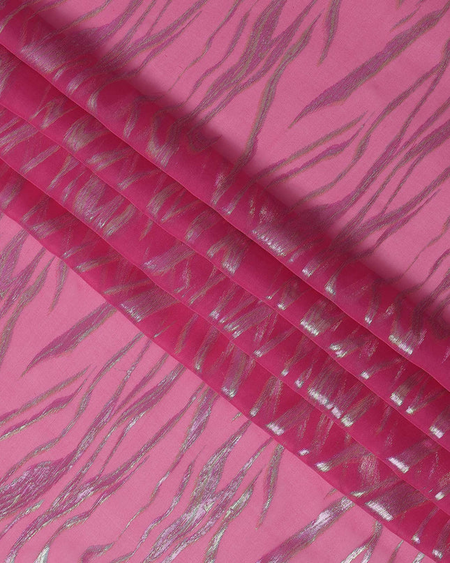 Pink Wave Pattern Silk Chiffon Fabric with Metallic Lurex, 110 Cms, South Korea-D25495