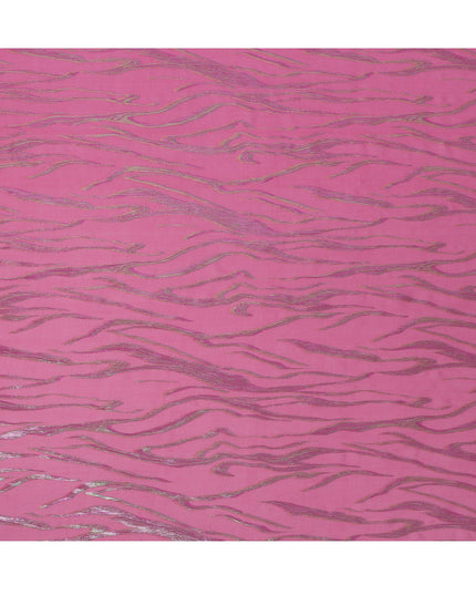 Pink Wave Pattern Silk Chiffon Fabric with Metallic Lurex, 110 Cms, South Korea-D25495