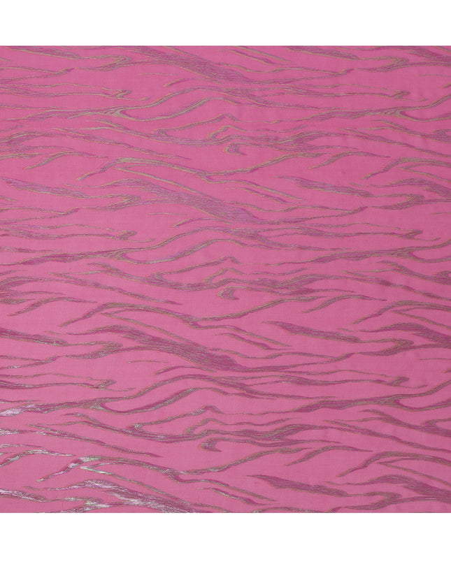 Pink Wave Pattern Silk Chiffon Fabric with Metallic Lurex, 110 Cms, South Korea-D25495