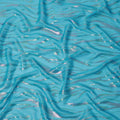 Turquoise Wave Pattern Silk Chiffon Fabric with Metallic Lurex, 110 Cms, South Korea-D25490