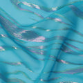 Turquoise Wave Pattern Silk Chiffon Fabric with Metallic Lurex, 110 Cms, South Korea-D25490