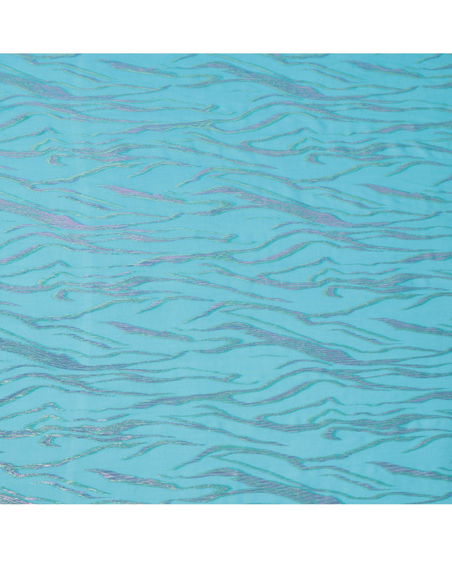 Turquoise Wave Pattern Silk Chiffon Fabric with Metallic Lurex, 110 Cms, South Korea-D25490