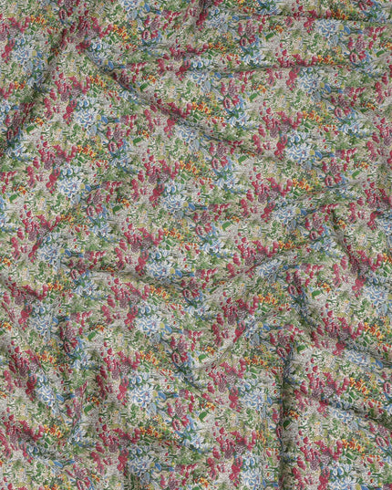 Light Green Floral Printed Cotton Lawn Fabric Soft Lightweight Breathable Dressmaking Sewing Material 4.0 Meters Length 110 Cms Width India-D27621