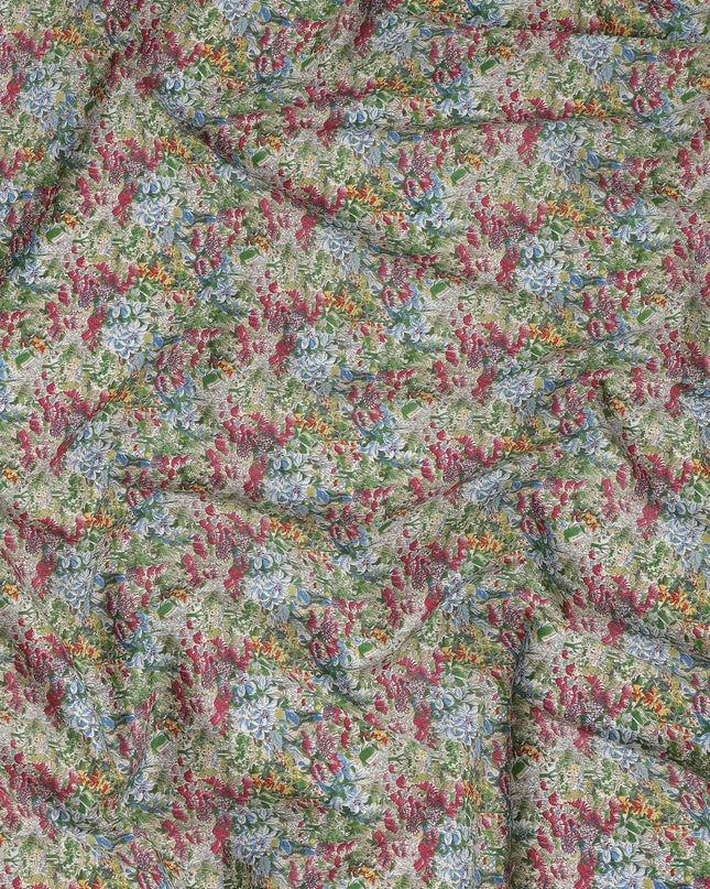 Light Green Floral Printed Cotton Lawn Fabric Soft Lightweight Breathable Dressmaking Sewing Material 4.0 Meters Length 110 Cms Width India-D27621