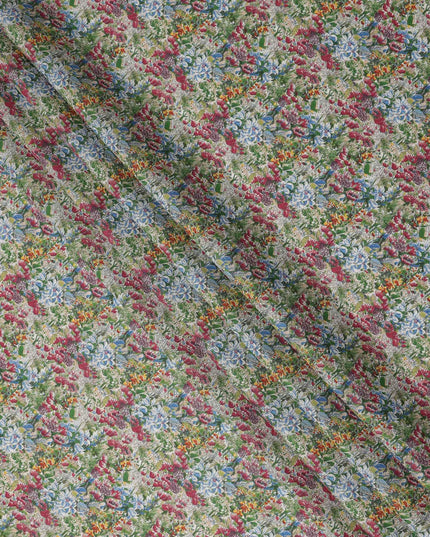 Light Green Floral Printed Cotton Lawn Fabric Soft Lightweight Breathable Dressmaking Sewing Material 4.0 Meters Length 110 Cms Width India-D27621