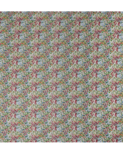 Light Green Floral Printed Cotton Lawn Fabric Soft Lightweight Breathable Dressmaking Sewing Material 4.0 Meters Length 110 Cms Width India-D27621