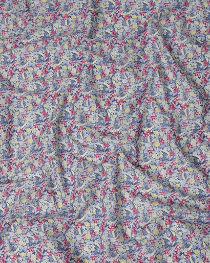 Dusty Blue Floral Printed Cotton Lawn Fabric Soft Lightweight Breathable Dressmaking Sewing Material 4.0 Meters Length 110 Cms Width India-D27622