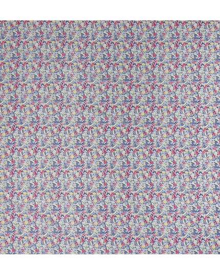 Dusty Blue Floral Printed Cotton Lawn Fabric Soft Lightweight Breathable Dressmaking Sewing Material 4.0 Meters Length 110 Cms Width India-D27622