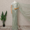 Mint Green Premium French Metallic Chantilly Lace Saree Fabric – 5.5 Meters Length, Width 110 Cms, Made in France-D25605