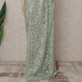 Mint Green Premium French Metallic Chantilly Lace Saree Fabric – 5.5 Meters Length, Width 110 Cms, Made in France-D25605