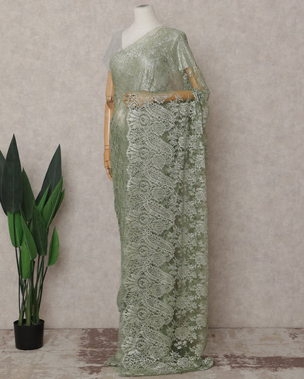 French Chantilly Lace Saree Piece - Moss Green