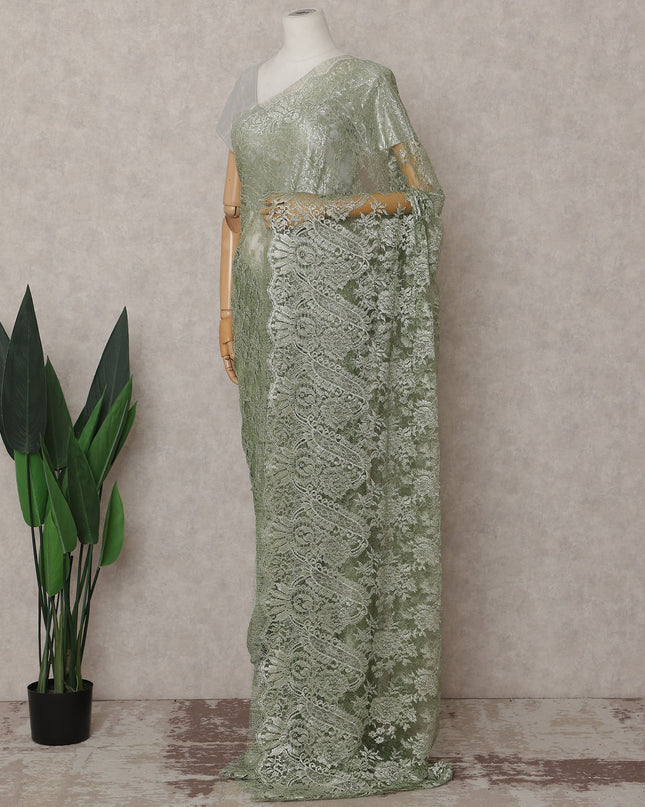 French Chantilly Lace Saree Piece - Moss Green