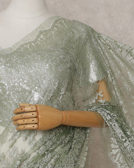 French Chantilly Lace Saree Piece - Moss Green