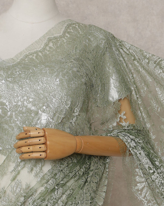 French Chantilly Lace Saree Piece - Moss Green