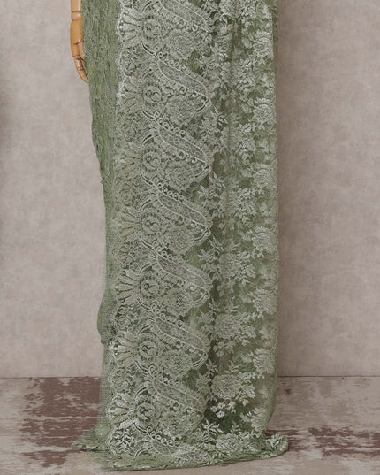 French Chantilly Lace Saree Piece - Moss Green