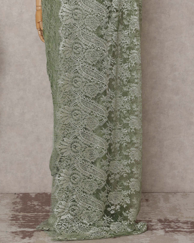 French Chantilly Lace Saree Piece - Moss Green