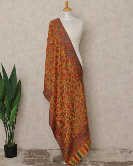 Mustard Yellow Premium Kashmiri Pashmina Shawl with Multicolor Floral Design, 225X80 CMS Width, India-D26954