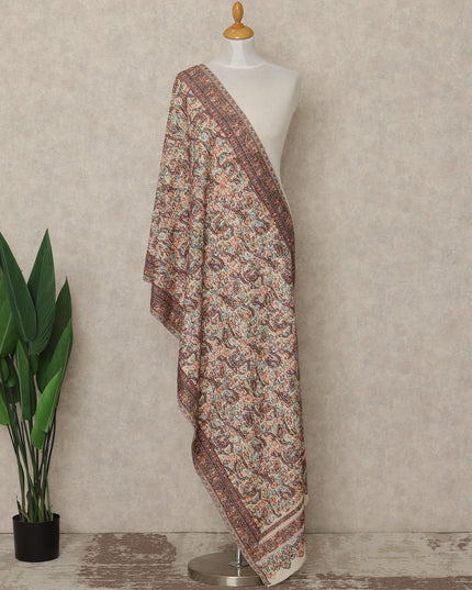 Ivory Cream Multicolor Premium Kashmiri Pashmina Shawl with Traditional Paisley Motifs, 225X80 CMS Width, India-D26949