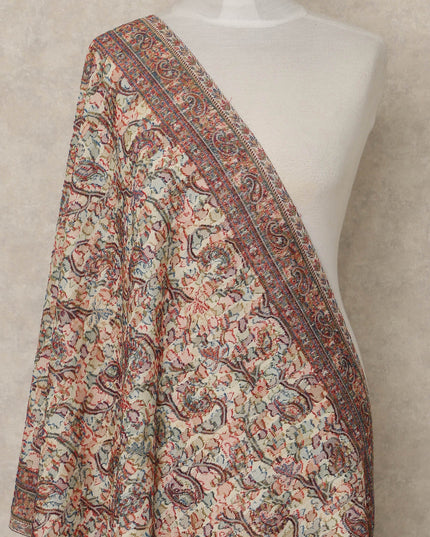 Ivory Cream Multicolor Premium Kashmiri Pashmina Shawl with Traditional Paisley Motifs, 225X80 CMS Width, India-D26949