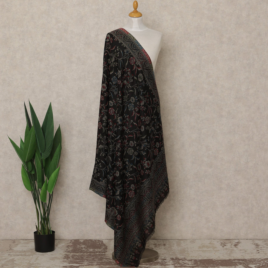 Black Premium Kashmiri Pashmina Shawl 225X80 CMS Width, India-D26963 - Regal Fabrics