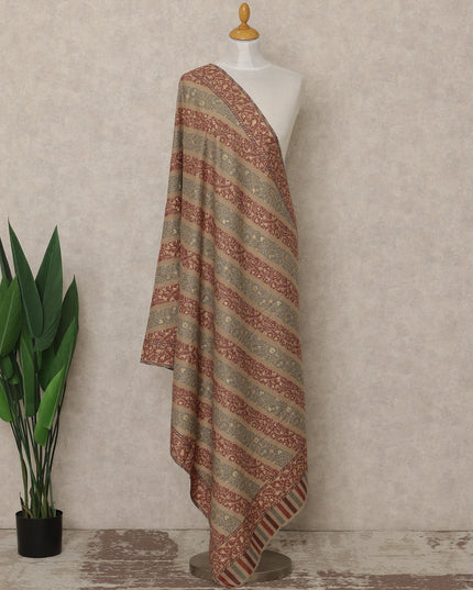 Beige Premium Kashmiri Pashmina Shawl with Maroon Woven Stripes, 225X80 CMS Width, India-D26955