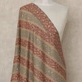 Beige Premium Kashmiri Pashmina Shawl with Maroon Woven Stripes, 225X80 CMS Width, India-D26955