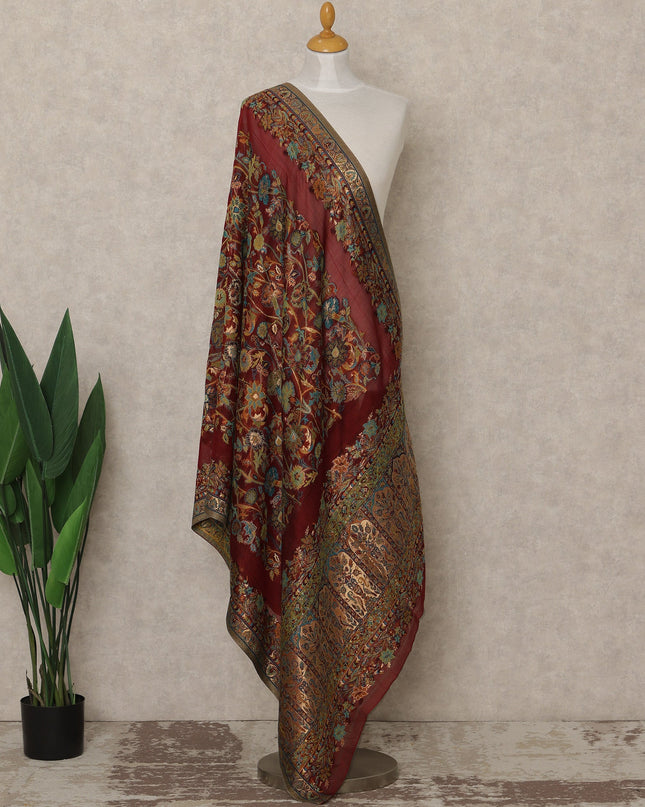 Maroon Premium Kashmiri Pashmina Shawl with Intricate Floral Weaves, 225X80 CMS Width, India-D26951 - Regal Fabrics