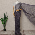 Light Purple Premium French Metallic Chantilly Lace Saree with Stone Work, Width 110 Cms, 5.5 Mtrs, France-D25567