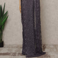 Light Purple Premium French Metallic Chantilly Lace Saree with Stone Work, Width 110 Cms, 5.5 Mtrs, France-D25567