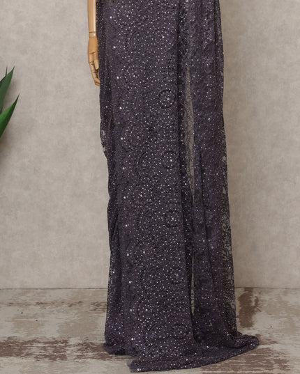 Light Purple Premium French Metallic Chantilly Lace Saree with Stone Work, Width 110 Cms, 5.5 Mtrs, France-D25567