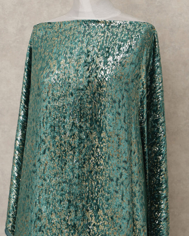 Emerald Blue Premium Silk Chiffon Velvet Makmal Somali Dirac Fabric, 3.5 Mtrs Piece, 140 Cms Width, Made in Italy-D26673