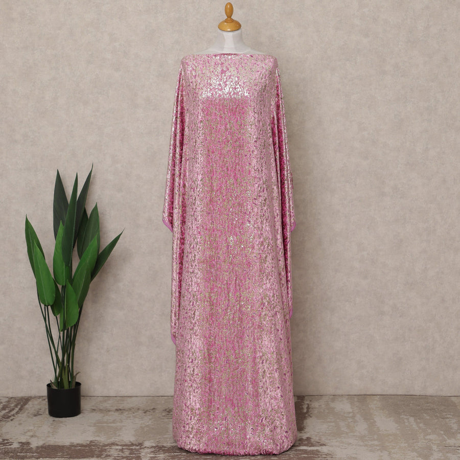 Pink Premium Silk Chiffon Velvet Makmal Somali Dirac Fabric, 3.5 Mtrs Piece, 140 Cms Width, Made in Italy-D26675