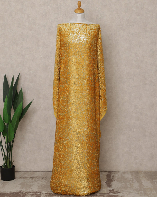Golden Orange Premium Silk Chiffon Velvet Makmal Somali Dirac Fabric, 3.5 Mtrs Piece, 140 Cms Width, Made in Italy-D26674