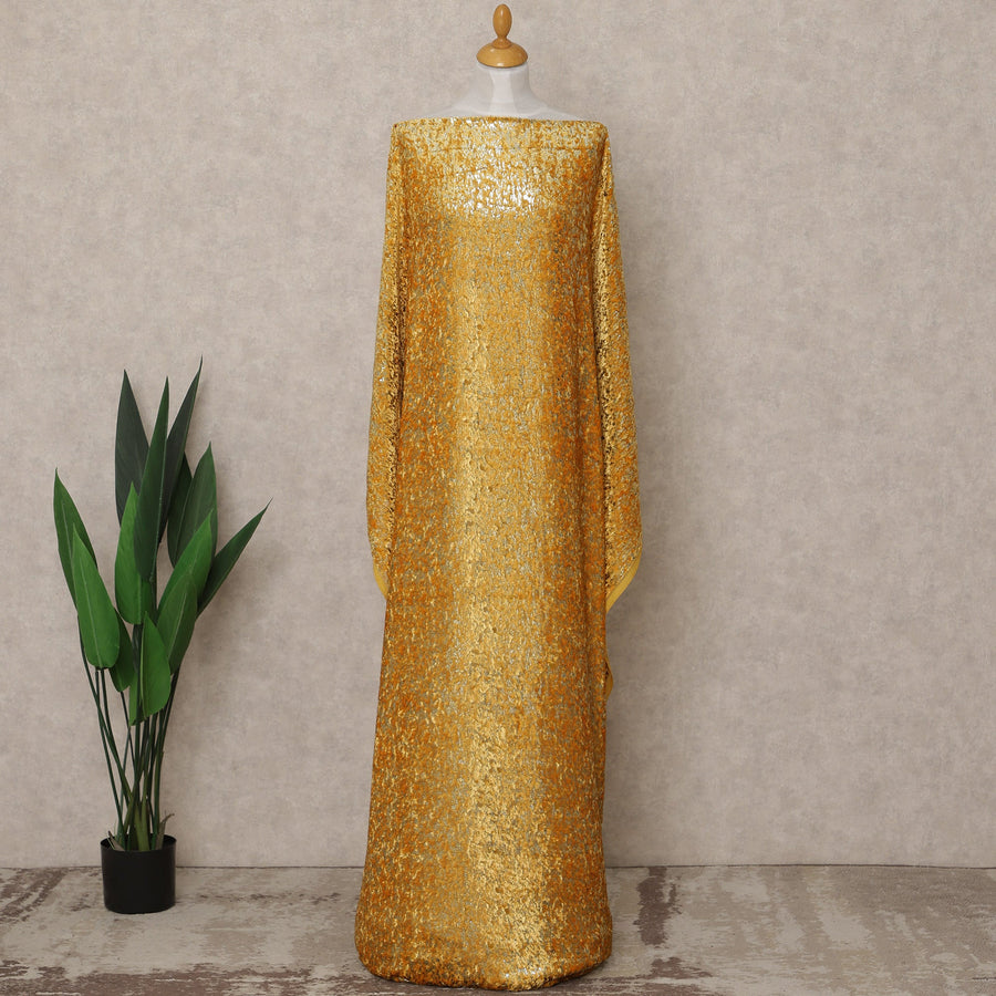 Golden Orange Premium Silk Chiffon Velvet Makmal Somali Dirac Fabric, 3.5 Mtrs Piece, 140 Cms Width, Made in Italy-D26674