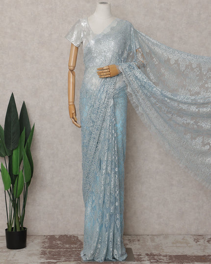Ice Blue French Chantilly Lace Saree