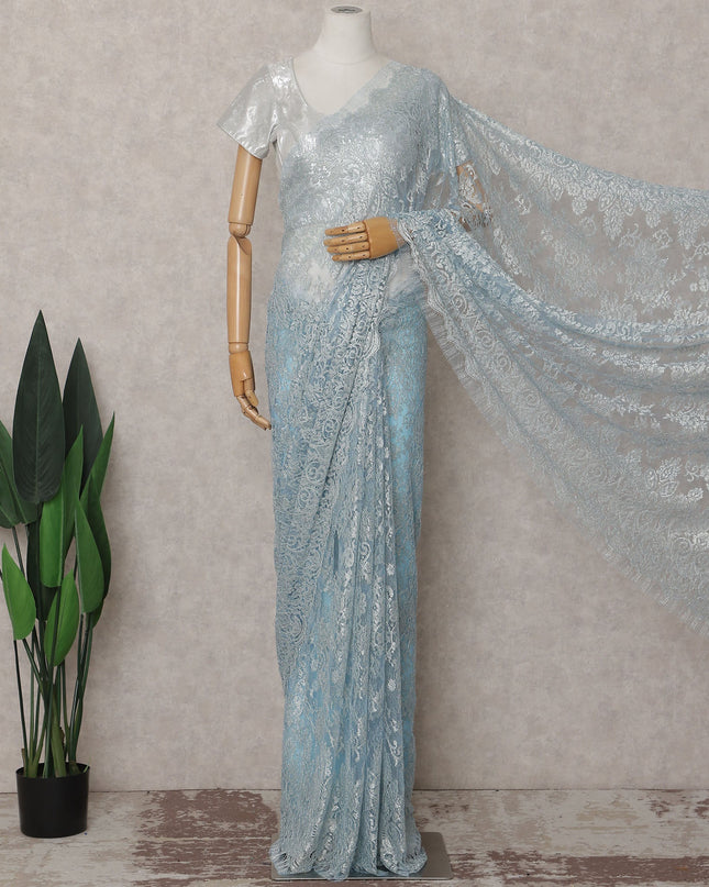 Ice Blue French Chantilly Lace Saree